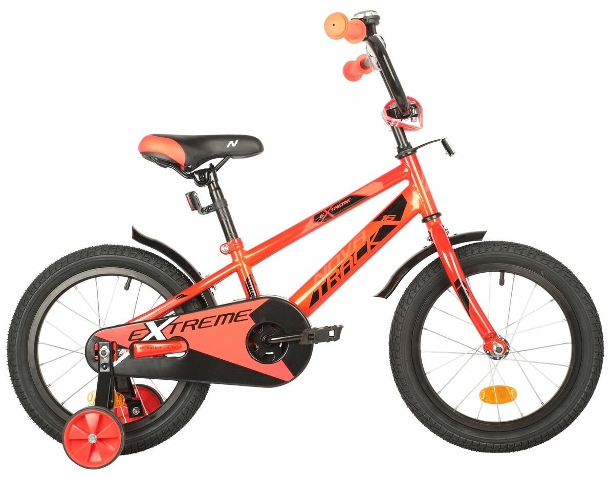 Велосипед NOVATRACK EXTREME 16" (2021) (Велосипед NOVATRACK 16" EXTREME красный, сталь, тормоз нож, короткие крылья, полная защ. цепи)