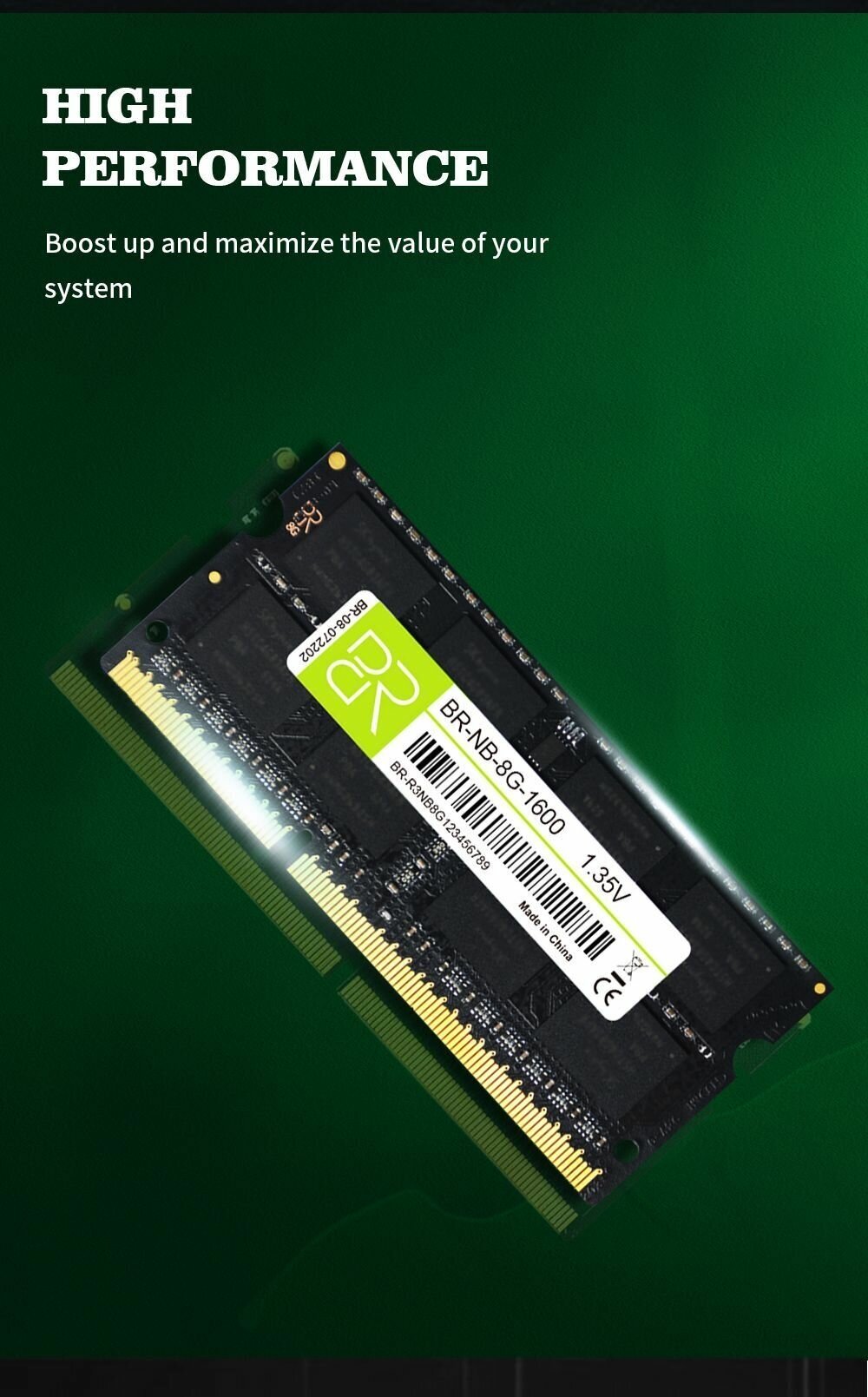 Память для ноутбука 8 ГБ DDR3L SoDIMM 1600МГц BillionReservoir (BR-NB-8G-1600) 16 чипов