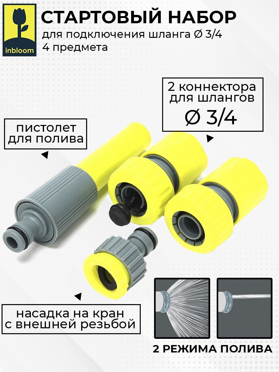 Стартовый набор (INBLOOM Стартовый набор для подключения шланга d3/4", 4 предмета 21х14х4 160-129)