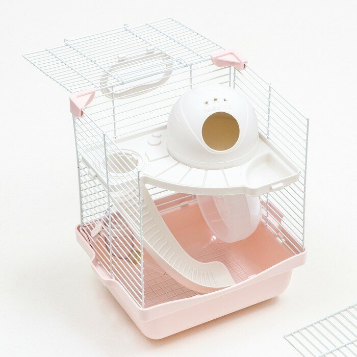 Клетка для грызунов укомплектованная, 23 х 19 х 28 см, розовая - фотография № 4