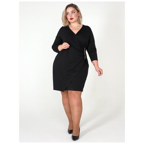 Платье с запахом Fashion Point, повседневное, свободный силуэт, до колена, размер 50/54, черный