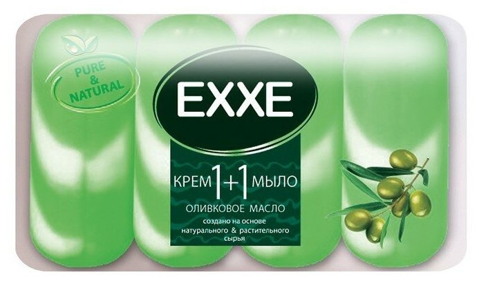 Крем-мыло Exxe 1+1, "Оливковое масло", зеленое полосатое, 4 шт. по 90 г