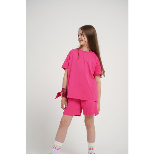 фото Костюм krutto для девочек, футболка и шорты, размер 146, розовый