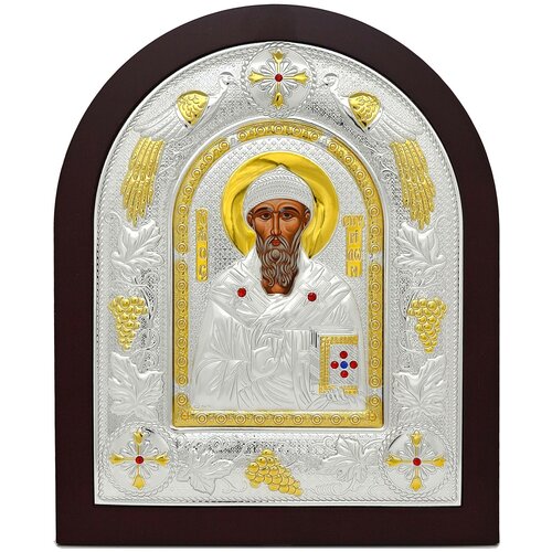 икона спиридон тримифунтский святитель 18х24 см в окладе Спиридон Тримифунтский Святитель. Икона в серебряном окладе.