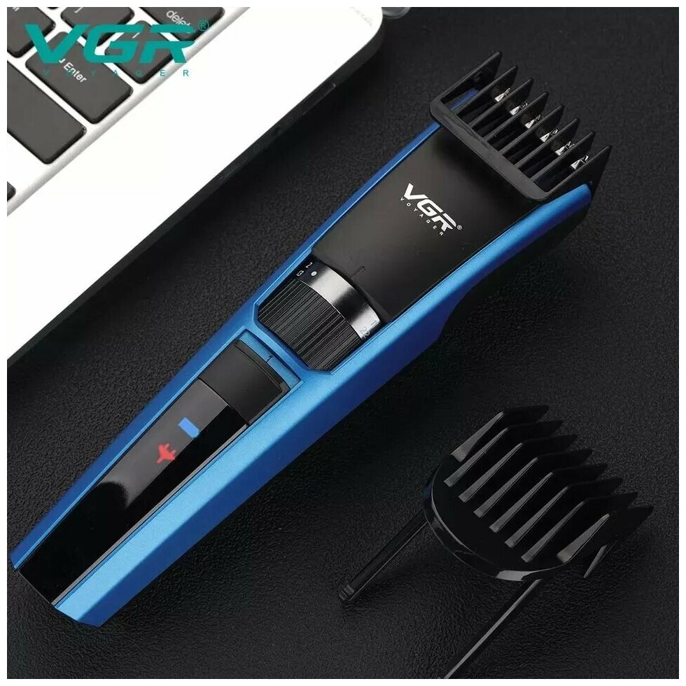 Машинка для стрижки волос, бороды, усов и создания контуров AlisaFox V-0288, черный, синий - фотография № 4