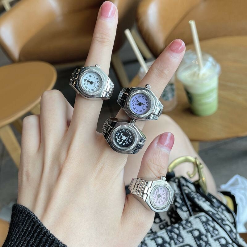 Круглые часы-кольцо на палец для мужчин и женщин, серебристо-сиреневые — купить в интернет-магазине по низкой цене на Яндекс Маркете