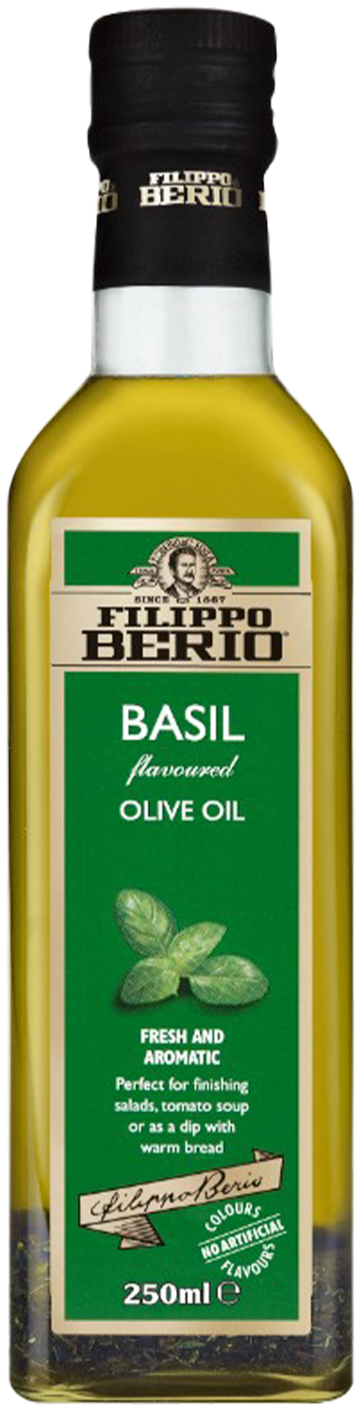Оливковое масло FILIPPO BERIO, с базиликом, Extra Virgin, ст/б, 250 мл