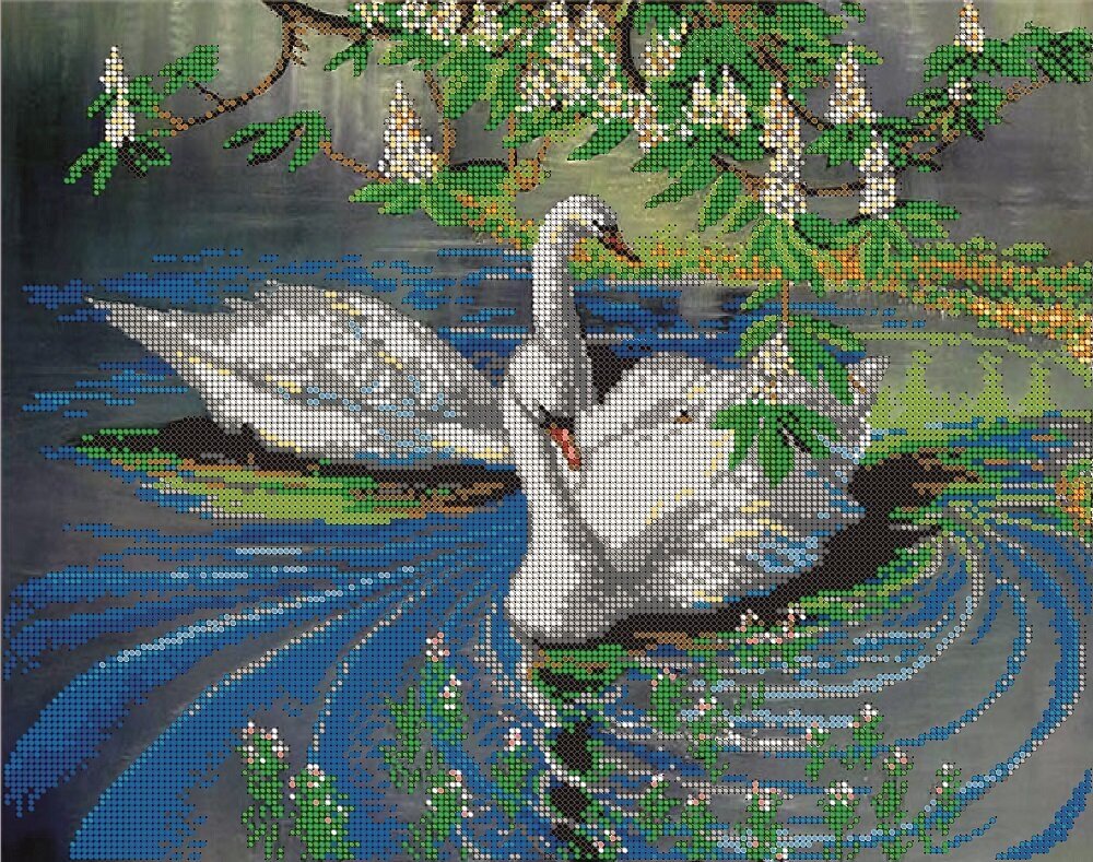 Вышивка бисером картины Лебеди 38*30см