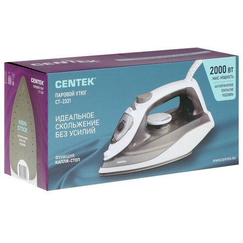 Утюг Centek CT-2321 2000 Вт антипригарное покрытие 210 мл капля-стоп пар удар серый 260200₽