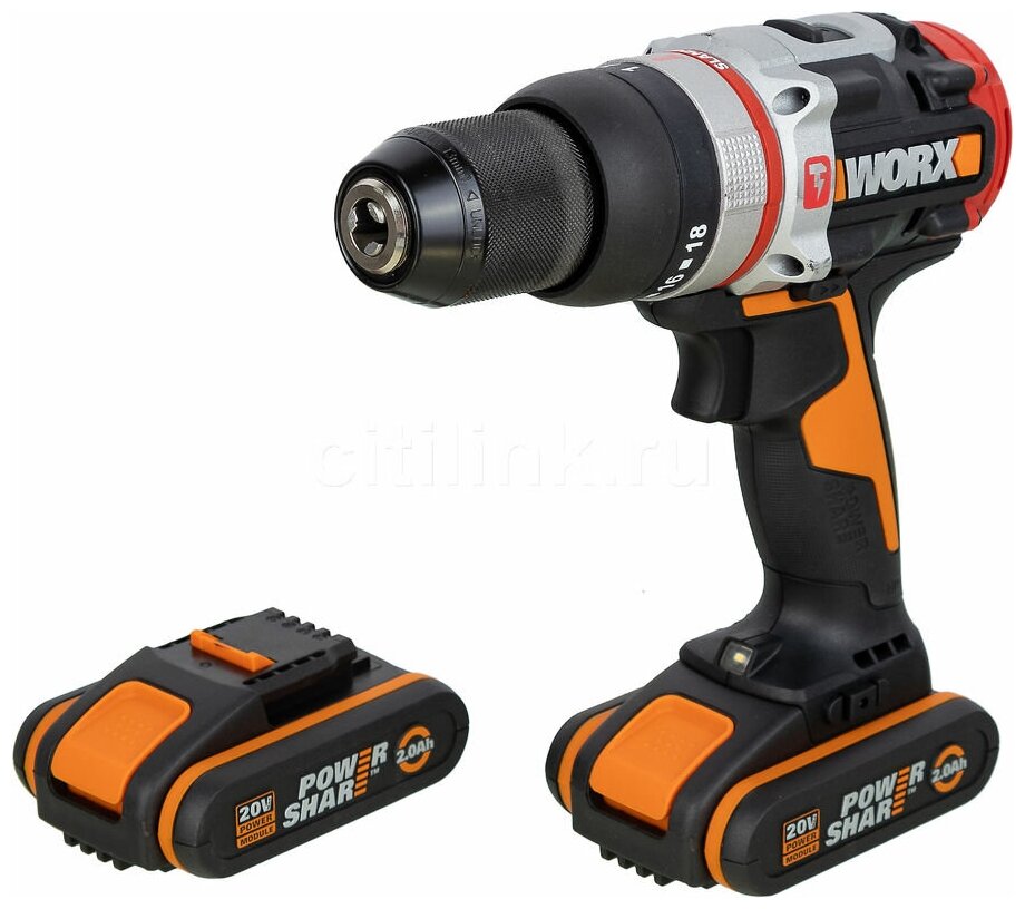 Дрель-шуруповерт ударная аккумуляторная WORX WX354, 20В, 60 Нм, бесщеточная, 2,0 Ач x2, кейс - фотография № 3