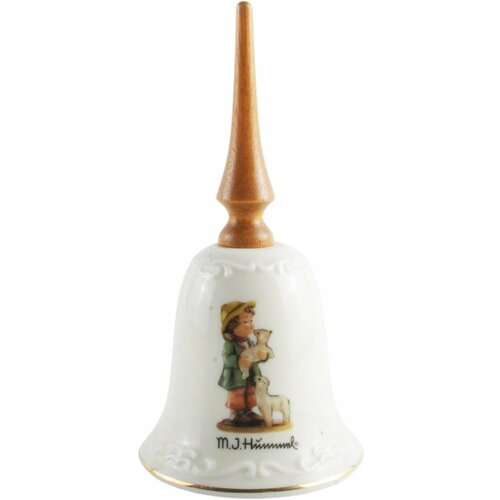Коллекционный колокольчик Hummel "Мальчик-пастух". Фарфор, деколь, золочение, дерево. Goebel, Германия, конец XX века.