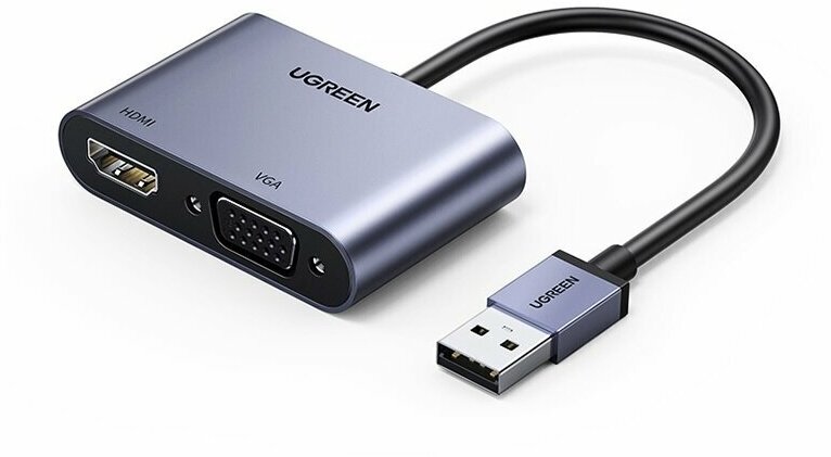 Адаптер UGREEN CM449 (20518) USB 3.0 to HDMI+VGA Card 1080P. Цвет: серый