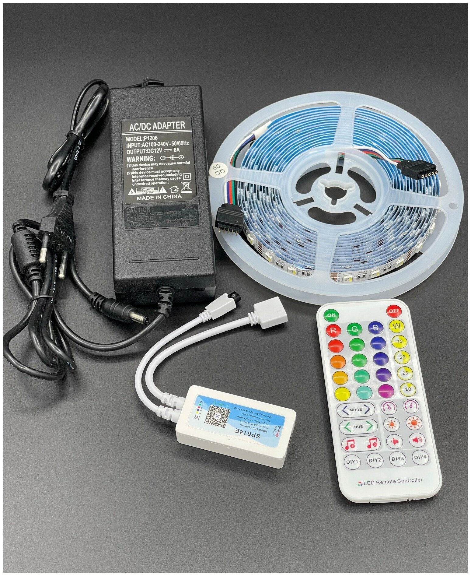 Комплект светодиодной ленты 5 метров 14W, 12V RGB+White - Мультицве+ Белый с контроллером (с функцией аудиоконтроллера) - фотография № 13