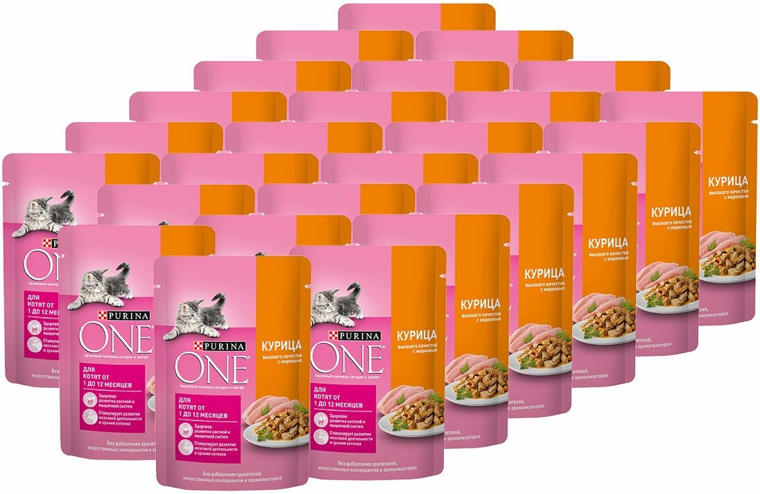 Purina One пауч для котят Курица и морковь, 75 г. упаковка 26 шт - фотография № 3