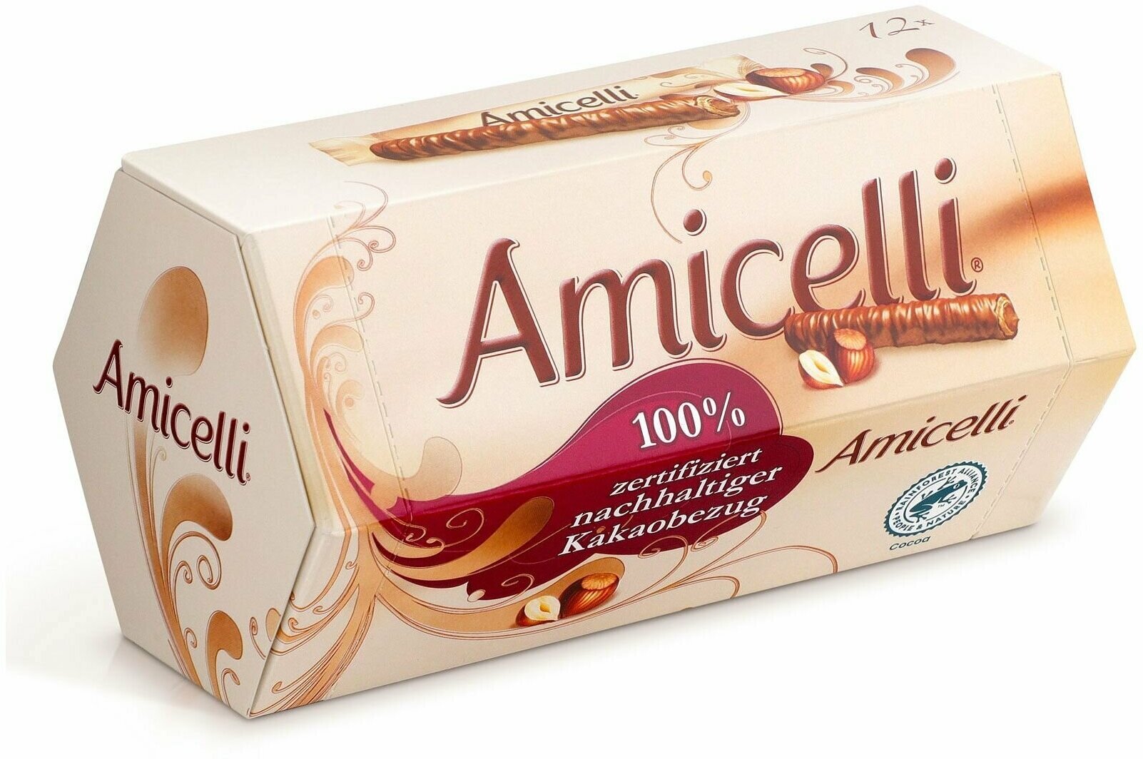 Трубочки вафельные AMICELLI с ореховым кремом, в молочном шоколаде, 150 г - 4 упаковки - фотография № 1