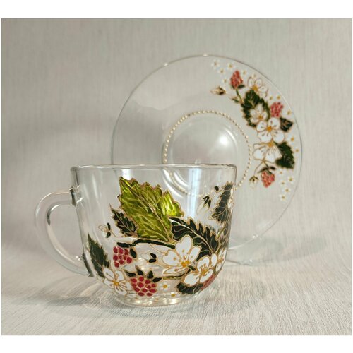 Кружка авторская, чашка с блюдцем с витражной росписью 