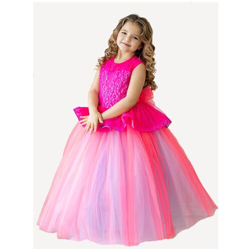 Нарядное платье для девочки Констанция Неоновый розовый 128-134