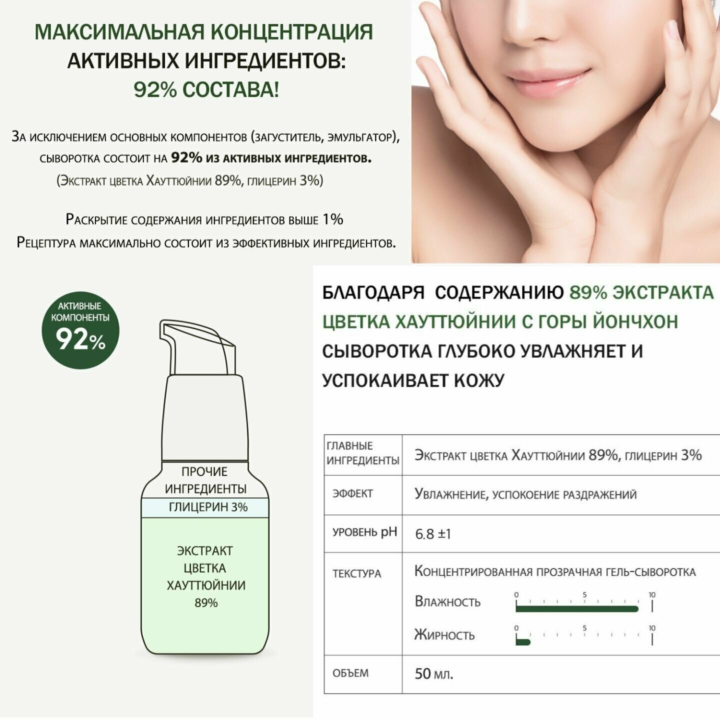 Сыворотка для лица с экстрактом цветка хауттюйнии Derma Factory Houttuynia Cordata 89% Serum - фото №12