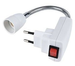 фото Ecola переходник вилка-патрон E14 гибкий 150мм с выключателем Белый APF4NWEAY (арт. 524234)