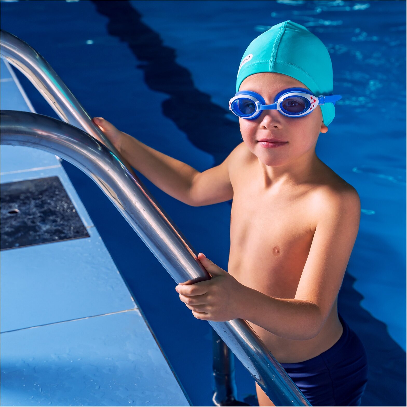 Очки ONLYTOP, для плавания, детские + беруши, цвет голубой с белой оправой
