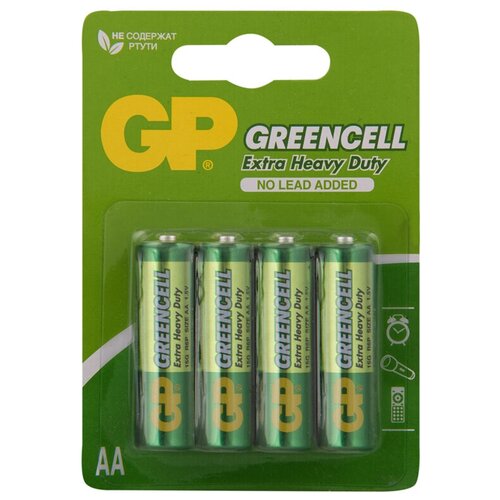 Батарейка солевая GP Greencell Extra Heavy Duty, AA, R6-4BL, 1.5В, блистер, 4 шт. элемент питания солевой gp greencell r6 aa