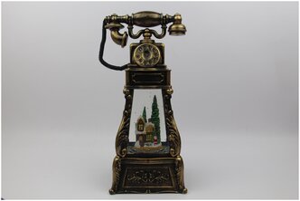 Новогодний сувенир YJ- 2261- "Телефон в стиле ретро" с Дедом Морозом рядом с домиком и ёлкой, LED, USB, 3*АА, музыка, подсветка,11.5*13*26.5 см