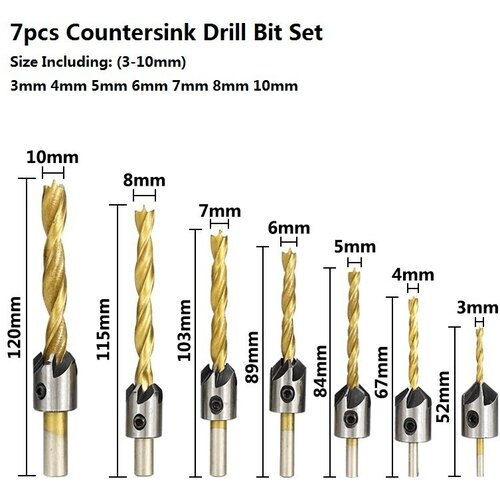 XCAN Набор сверл по дереву 8 штук Сверло с зенкером 3мм, 4мм, 5мм, 6мм, 7мм, 8мм, 10мм