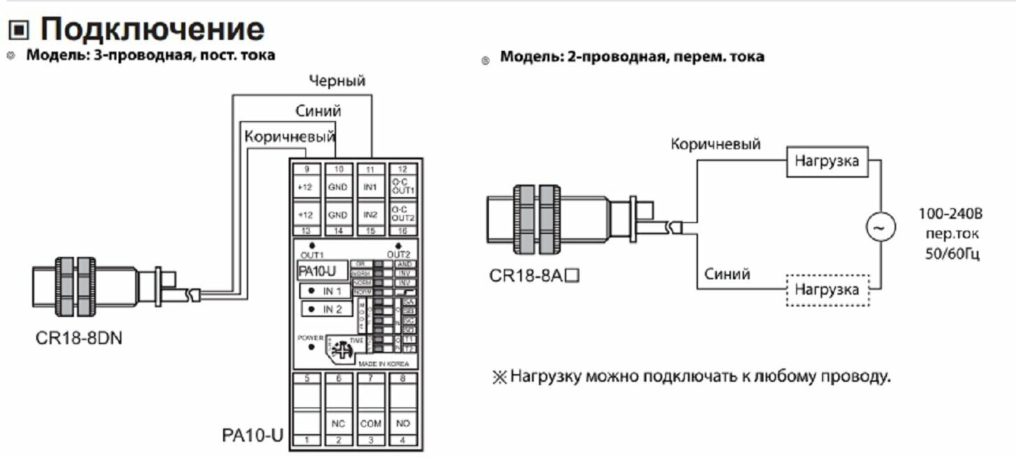 Ёмкостной датчик приближения CR30-15DP Autonics 12-24V DC в цилиндрическом корпусе (с кабелем)