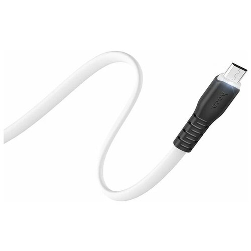 Кабель USB - микро USB HOCO X44 Soft, 1.0м, плоский, 2.4A, силикон, с индикатором, цвет: белый дата кабель usams sj432 usb micro usb с индикатором 1 м силиконовый ассортимент