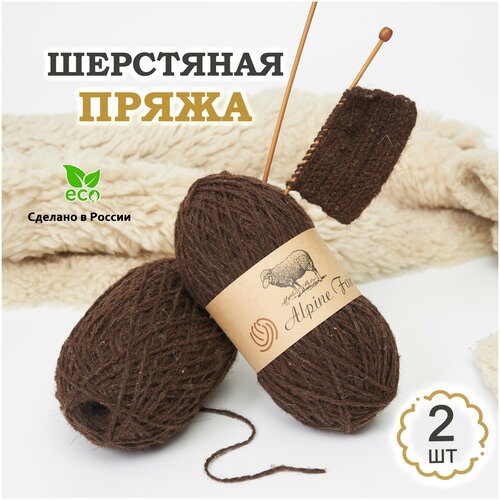 Пряжа для вязания шерстяная коричневая, Alpine Fair, 2 мотка по 100гр. (200гр.)