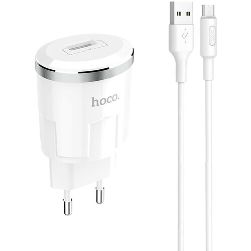 Адаптер сетевой с кабелем Hoco C37A, 1USB, 5V, 2.4A, 12W + micro USB