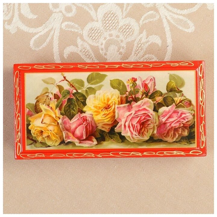 Шкатулка - купюрница «Розы», красная, 8,5×17 см, лаковая миниатюра - фотография № 2