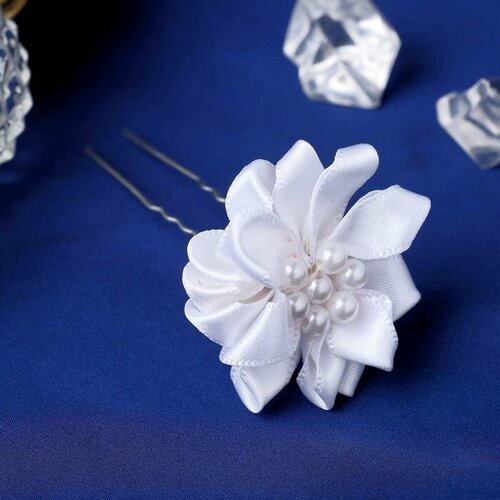 Шпилька для волос Жемчужный цветок 3,5х6,5 см, белый, 12 штук шпилька для волос цветок невесты белый