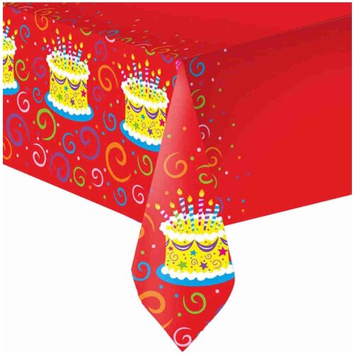 Скатерть праздничная одноразовая полиэтиленовая Riota Праздничный торт, 140х180 см