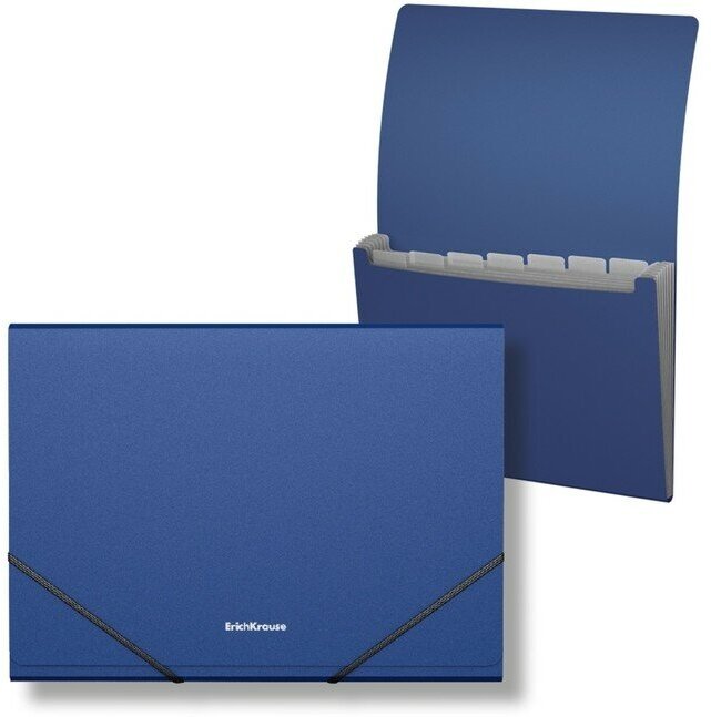 ErichKrause Папка-картотека, А4, 6 отделений, 600 мкм, ErichKrause "Matt Classic", на резинке, тиснение "песок", синяя