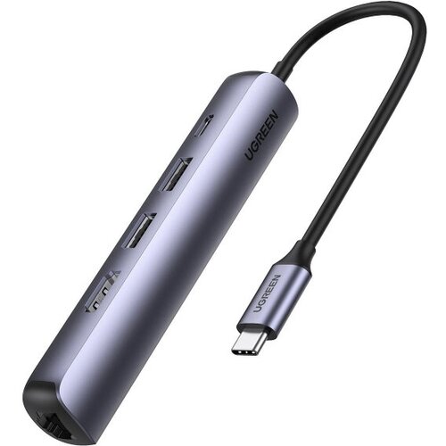 Разветвитель USB Ugreen CM418 10919 USB-C to 2xUSB 30HDMIRJ45PD Сереб 721400₽