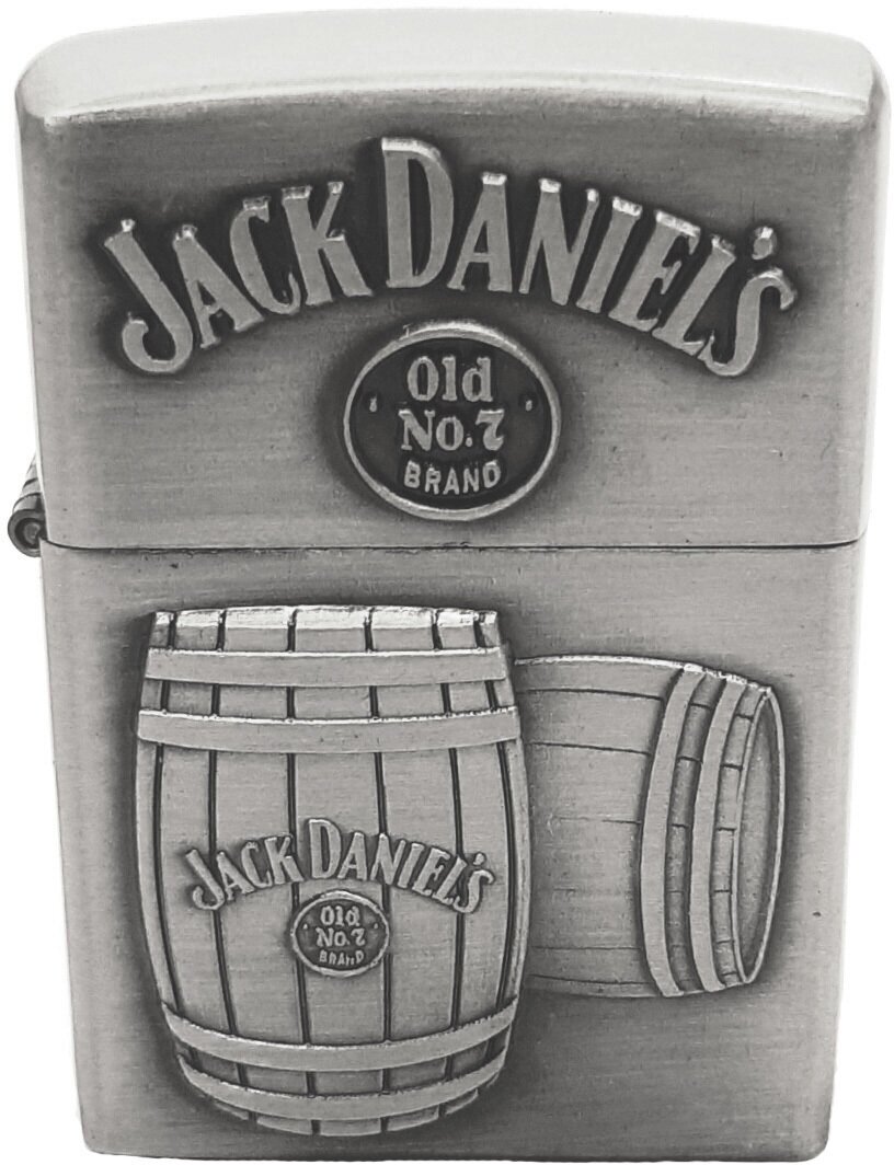 Зажигалка Джек Дэниэлс с бочками газовая, цвет серебро - фотография № 1