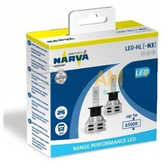 Лампа Narva H3 Range Performance LED 12/24V (PK22s) 6500K 16W, встр. CANbus, 2шт, 18058