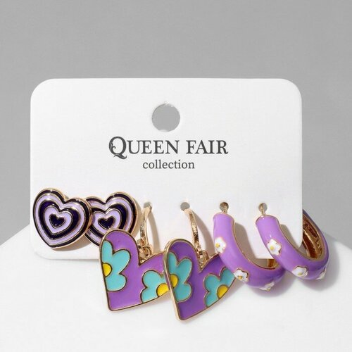 Серьги пусеты Queen Fair, эмаль, желтый, фиолетовый