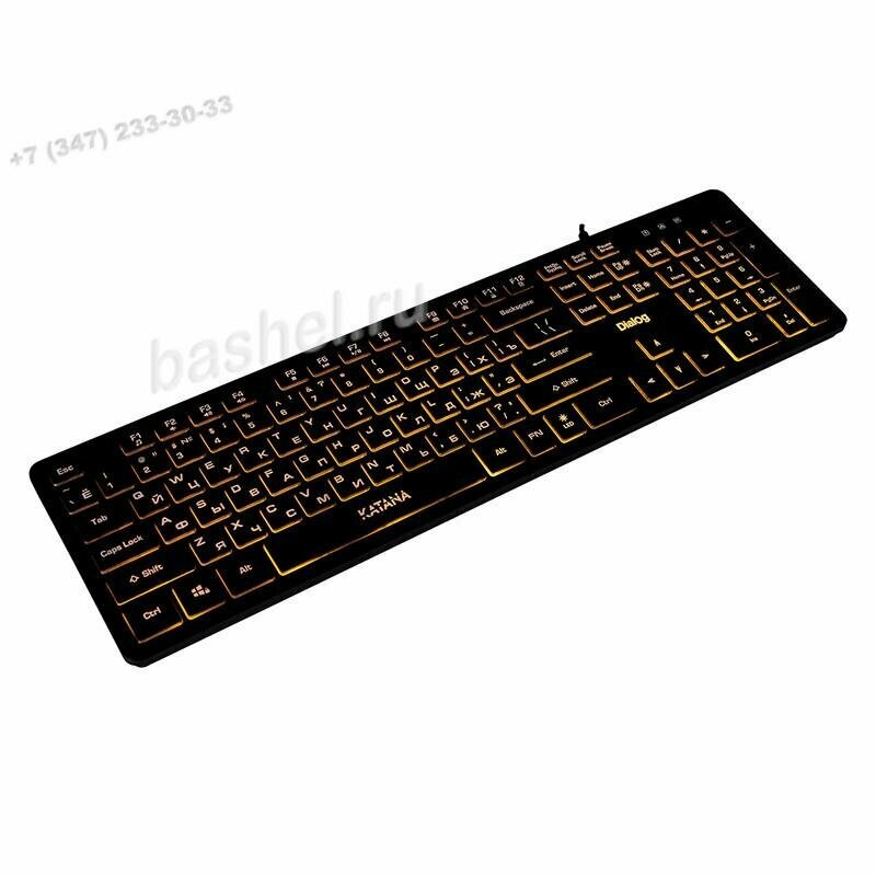 Клавиатура KK-ML17U BLACK Dialog Katana - Multimedia, с янтарной подсветкой клавиш, USB, чёрная электротовар