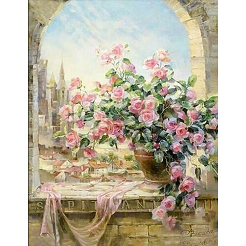 Картина по номерам на холсте с подрамником 40х50см цветы розы натюрморт для кухни VA-0030 столик в венеции раскраска картина по номерам на холсте
