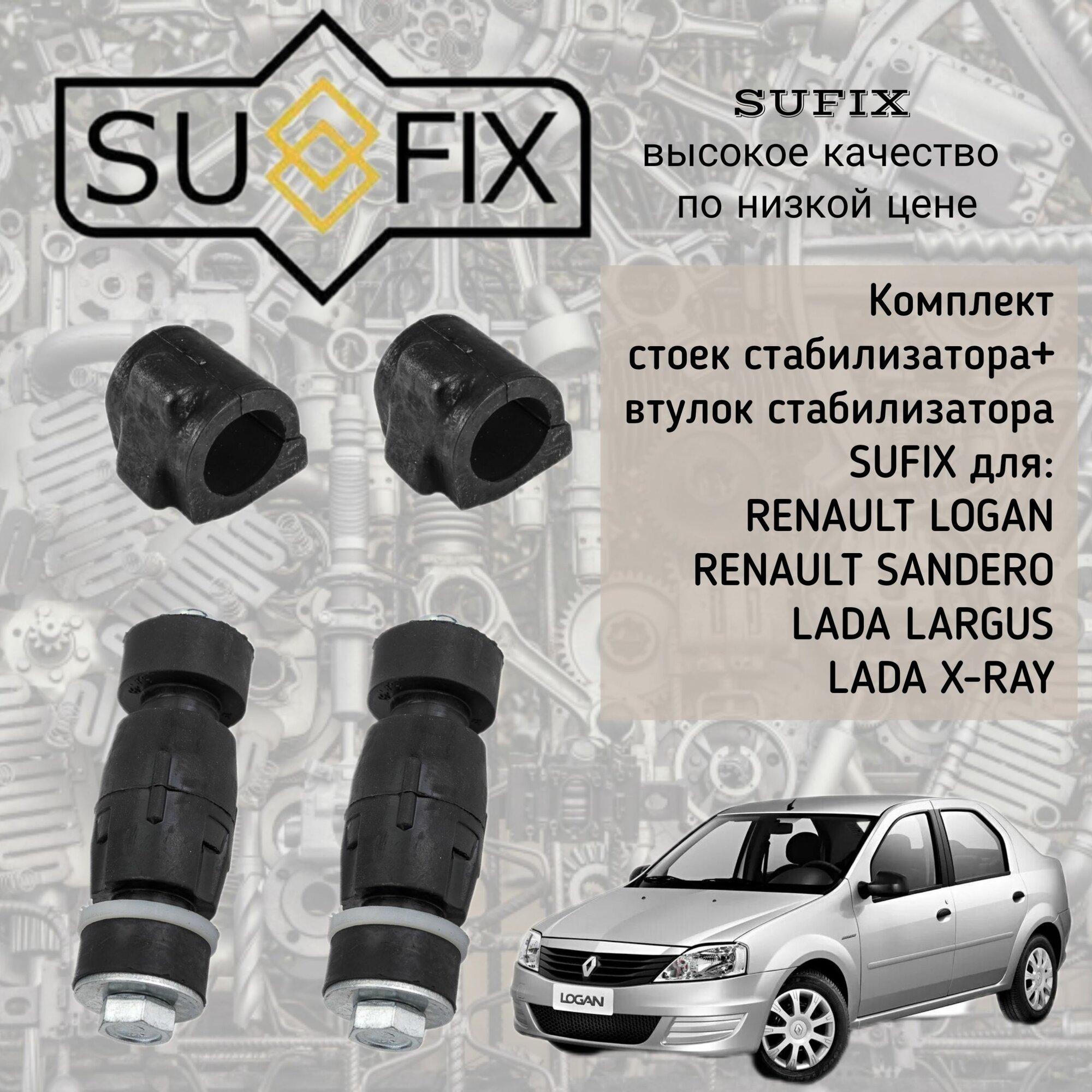 Комплект стоек и втулок стабилизатора Renault Logan, Sandero, Lada Largus, X-ray