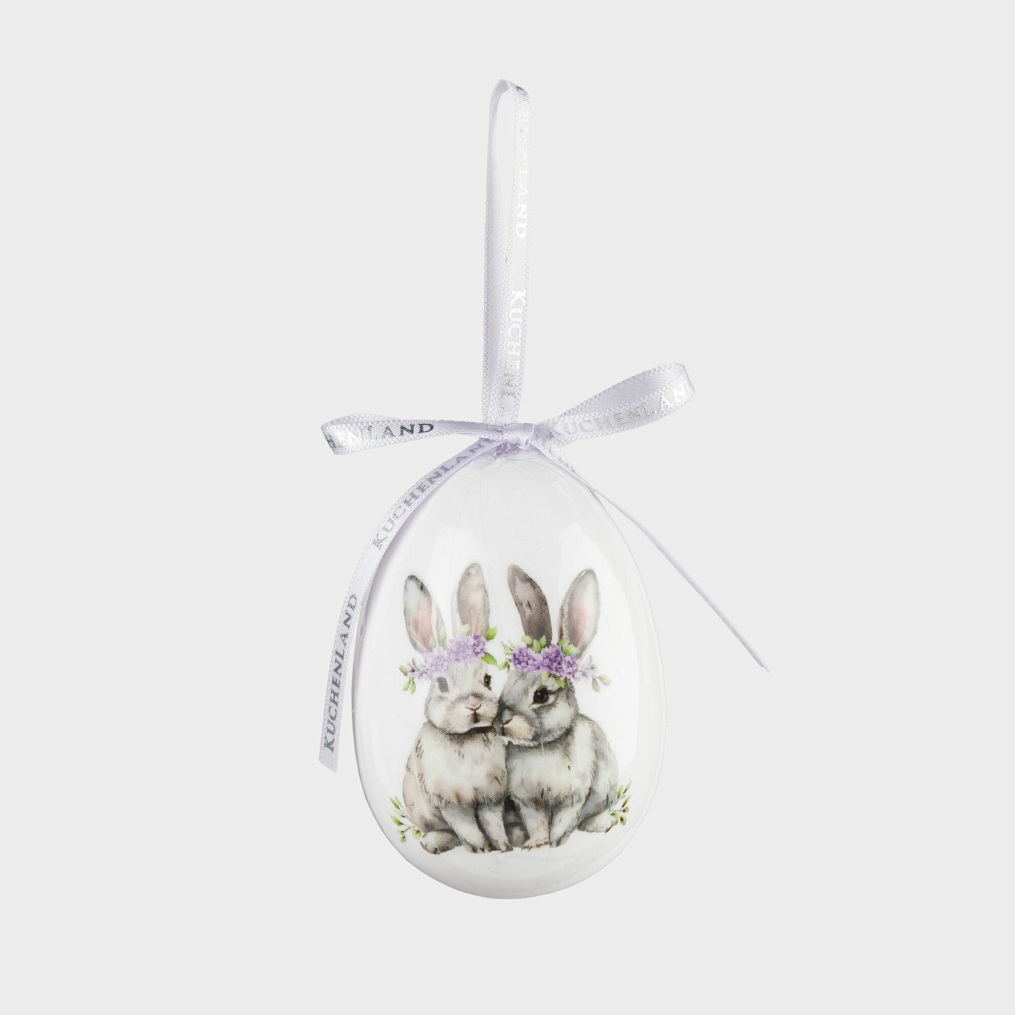 Подвеска, пасхальное яйцо, Kuchenland, 8 см, пенопласт, Два кролика, Easter — фото 1