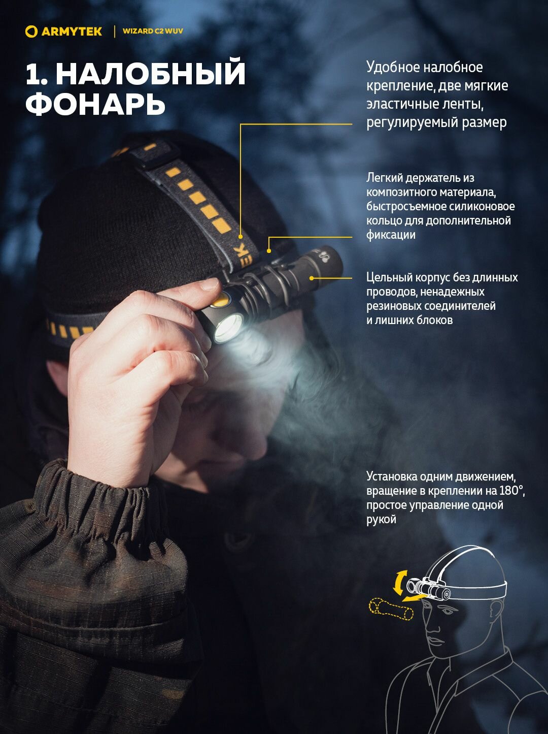 Фонарь Armytek Wizard C2 WUV Magnet USB (белый и ультрафиолетовый свет) F08901UF — фото 1