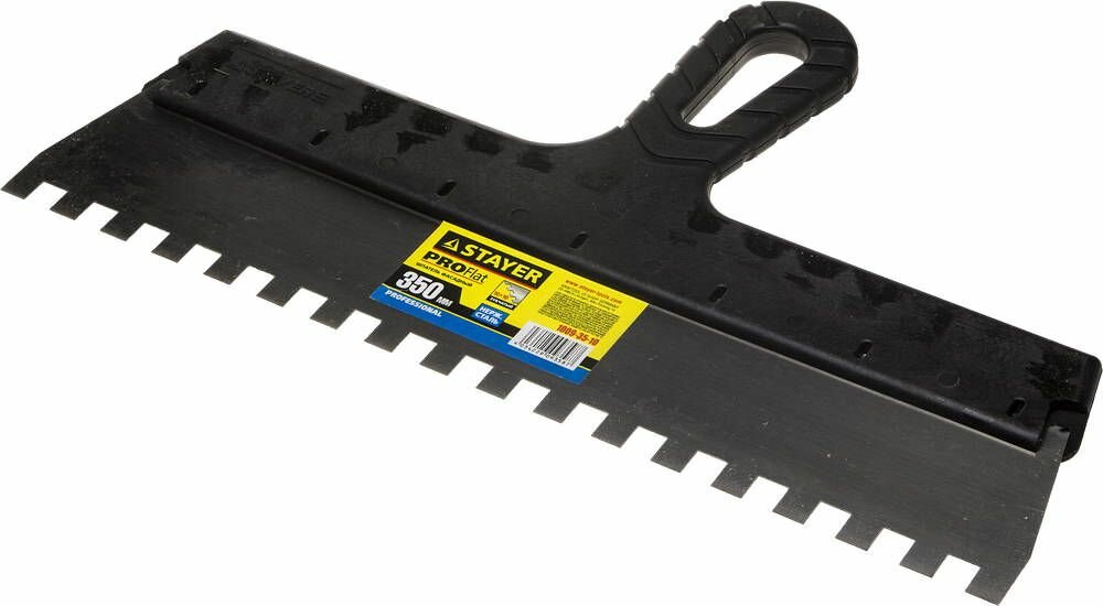 Шпатель фасадный STAYER PROFlat 350 мм зуб 10х10 мм пластиковая ручка нержавеющий профессиональный 1009-35-10