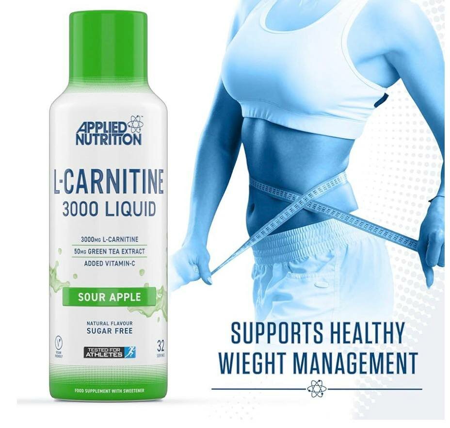 L-карнитин Applied Nutrition, жидкий, яблочный вкус, без сахара, без ГМО, 480 мл — фото 1