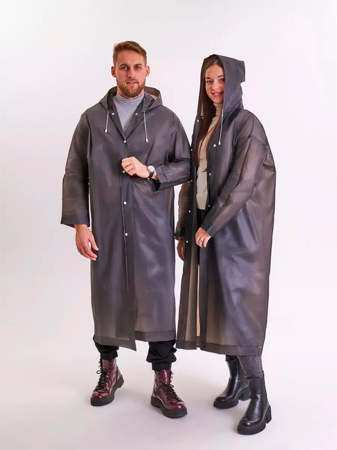 Плащ-дождевик Плащ, размер оверсайз, черный/серый — фото 1