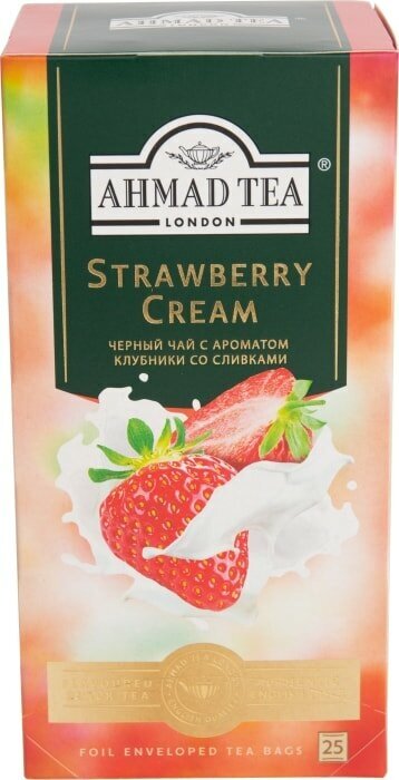 Чай черный Ahmad Tea Strawberry Cream в пакетиках, 25 пак.