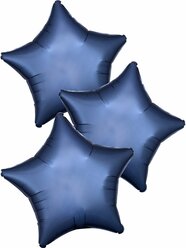 Набор воздушных шаров Anagram звёзды Сатин, Серо-голубой, 46 см, 3 шт