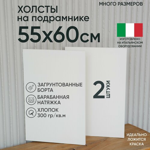 Холст на подрамнике, 2 шт, размер 55 х 60 см, Артель художников, хлопок 300 г/м2, грунтованный